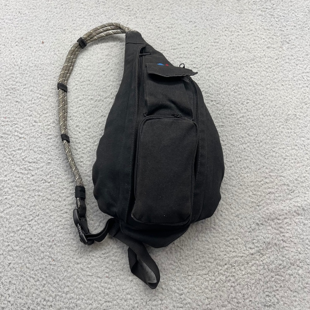KAVU Rope Bag Crossbody One Size Black Cotton Canvas Sling Bag Backpack 6-27-56
